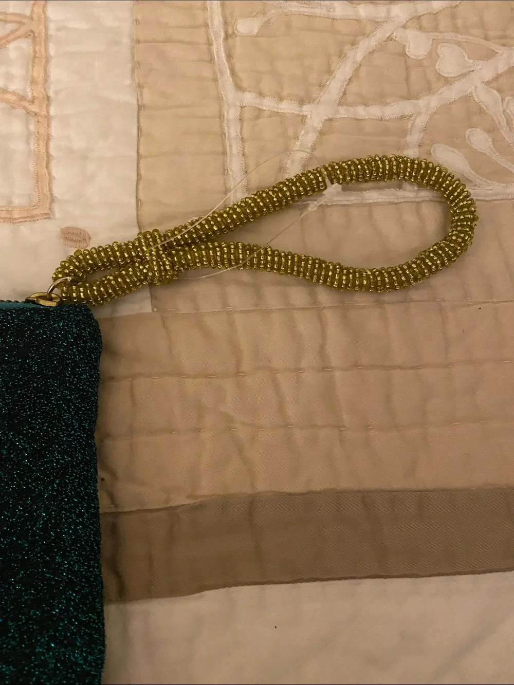 Vintage Teal Beaded Clutch with Embroidered Hummingbird